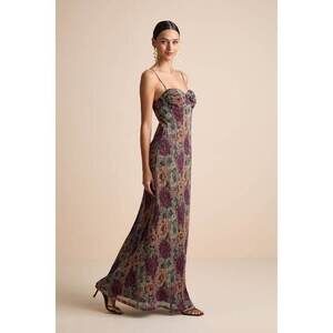 Lulus Kendlyn Taupe Multi Floral Plisse Maxi Dress - Size XS BRAND NEW WITH TAGS